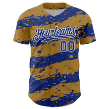 Laden Sie das Bild in den Galerie-Viewer, Custom Old Gold Royal-White 3D Pattern Design Paint Splash Stripe Authentic Baseball Jersey
