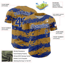 Laden Sie das Bild in den Galerie-Viewer, Custom Old Gold Royal-White 3D Pattern Design Paint Splash Stripe Authentic Baseball Jersey
