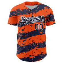 Laden Sie das Bild in den Galerie-Viewer, Custom Orange Navy-White 3D Pattern Design Paint Splash Stripe Authentic Baseball Jersey

