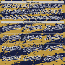 Load image into Gallery viewer, Custom Old Gold Navy-White 3D Pattern Design Paint Splash Stripe Authentic Baseball Jersey
