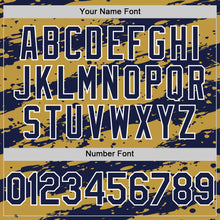 Load image into Gallery viewer, Custom Old Gold Navy-White 3D Pattern Design Paint Splash Stripe Authentic Baseball Jersey
