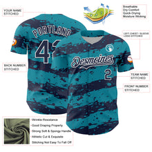 Charger l'image dans la galerie, Custom Teal Navy-White 3D Pattern Design Paint Splash Stripe Authentic Baseball Jersey
