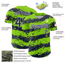 Load image into Gallery viewer, Custom Neon Green Navy-White 3D Pattern Design Paint Splash Stripe Authentic Baseball Jersey

