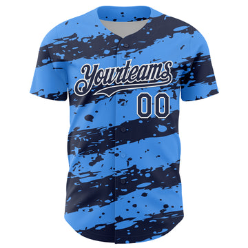 Custom Electric Blue Navy-White 3D Pattern Design Paint Splash Stripe Authentic Baseball Jersey