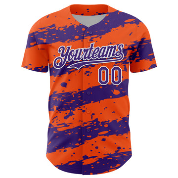 Custom Orange Purple-White 3D Pattern Design Paint Splash Stripe Authentic Baseball Jersey
