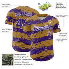 Charger l'image dans la galerie, Custom Old Gold Purple-White 3D Pattern Design Paint Splash Stripe Authentic Baseball Jersey
