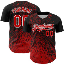 Charger l'image dans la galerie, Custom Black Red-White 3D Pattern Design Abstract Fragment Splatter Authentic Baseball Jersey
