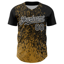 Charger l'image dans la galerie, Custom Black Old Gold-White 3D Pattern Design Abstract Fragment Splatter Authentic Baseball Jersey
