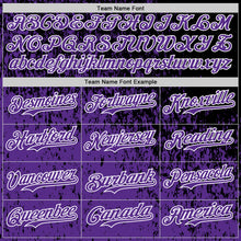 Charger l'image dans la galerie, Custom Black Purple-White 3D Pattern Design Abstract Fragment Splatter Authentic Baseball Jersey
