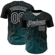 Laden Sie das Bild in den Galerie-Viewer, Custom Black Midnight Green-White 3D Pattern Design Abstract Fragment Splatter Authentic Baseball Jersey
