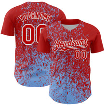 Charger l'image dans la galerie, Custom Red Light Blue-White 3D Pattern Design Abstract Fragment Splatter Authentic Baseball Jersey
