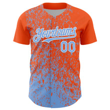 Charger l'image dans la galerie, Custom Orange Light Blue-White 3D Pattern Design Abstract Fragment Splatter Authentic Baseball Jersey
