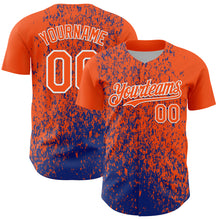 Charger l'image dans la galerie, Custom Orange Royal-White 3D Pattern Design Abstract Fragment Splatter Authentic Baseball Jersey
