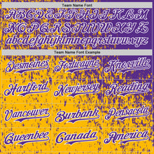 Laden Sie das Bild in den Galerie-Viewer, Custom Purple Gold-White 3D Pattern Design Abstract Fragment Splatter Authentic Baseball Jersey
