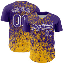 Laden Sie das Bild in den Galerie-Viewer, Custom Purple Gold-White 3D Pattern Design Abstract Fragment Splatter Authentic Baseball Jersey
