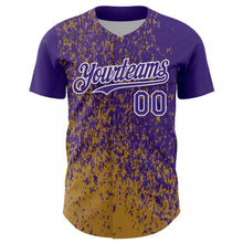 Charger l'image dans la galerie, Custom Purple Old Gold-White 3D Pattern Design Abstract Fragment Splatter Authentic Baseball Jersey
