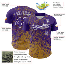 Charger l'image dans la galerie, Custom Purple Old Gold-White 3D Pattern Design Abstract Fragment Splatter Authentic Baseball Jersey
