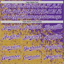 Charger l'image dans la galerie, Custom Purple Old Gold-White 3D Pattern Design Abstract Fragment Splatter Authentic Baseball Jersey

