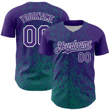 Load image into Gallery viewer, Custom Purple Teal-White 3D Pattern Design Abstract Fragment Splatter Authentic Baseball Jersey
