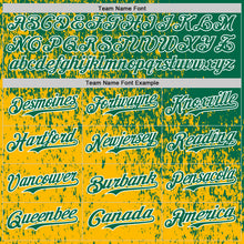 Laden Sie das Bild in den Galerie-Viewer, Custom Kelly Green Gold-White 3D Pattern Design Abstract Fragment Splatter Authentic Baseball Jersey
