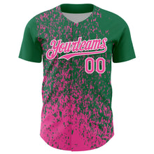 Laden Sie das Bild in den Galerie-Viewer, Custom Kelly Green Pink-White 3D Pattern Design Abstract Fragment Splatter Authentic Baseball Jersey
