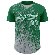 Загрузить изображение в средство просмотра галереи, Custom Kelly Green Gray-White 3D Pattern Design Abstract Fragment Splatter Authentic Baseball Jersey
