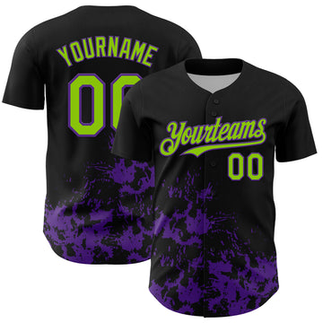 Custom Black Neon Green-Purple Splatter Authentic Baseball Jersey