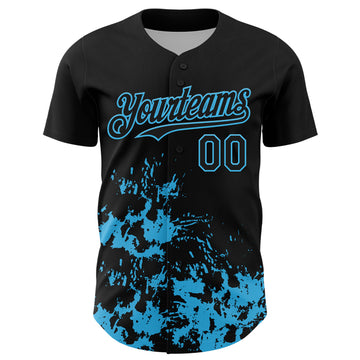 Custom Black Sky Blue Splatter Authentic Baseball Jersey