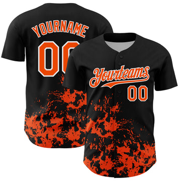 Custom Black Orange-White Splatter Authentic Baseball Jersey