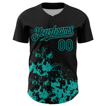 Custom Black Aqua Splatter Authentic Baseball Jersey