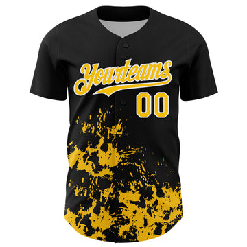 Custom Black Yellow-White Splatter Authentic Baseball Jersey