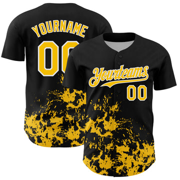 Custom Black Yellow-White Splatter Authentic Baseball Jersey