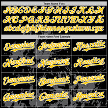 Load image into Gallery viewer, Custom Black Yellow White-Gray Splatter Authentic Baseball Jersey
