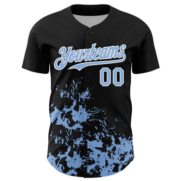 Custom Black Light Blue-White Splatter Authentic Baseball Jersey
