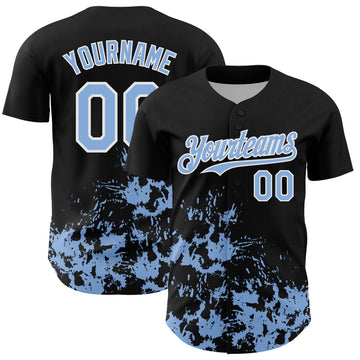 Custom Black Light Blue-White Splatter Authentic Baseball Jersey