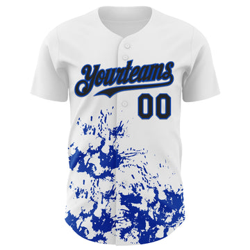 Custom White Black-Thunder Blue Splatter Authentic Baseball Jersey