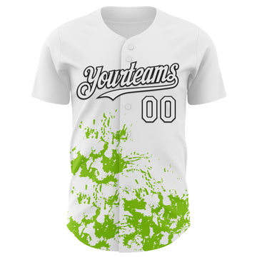 Custom White Black-Neon Green Splatter Authentic Baseball Jersey