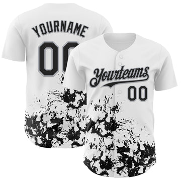 Custom White Black-Gray Splatter Authentic Baseball Jersey