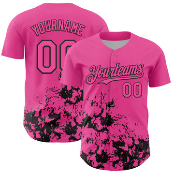 Custom Pink Black Splatter Authentic Baseball Jersey