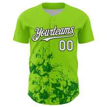 Load image into Gallery viewer, Custom Neon Green White Black-Green Splatter Authentic Baseball Jersey
