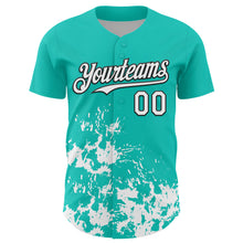 Load image into Gallery viewer, Custom Aqua White-Black Splatter Authentic Baseball Jersey
