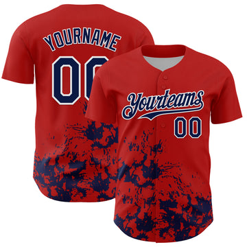 Custom Red Navy-White Splatter Authentic Baseball Jersey