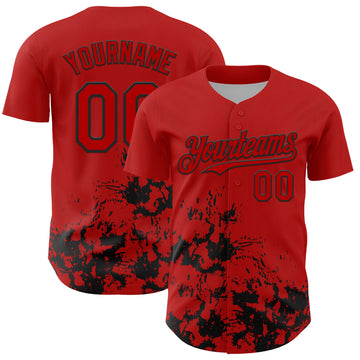 Custom Red Black Splatter Authentic Baseball Jersey