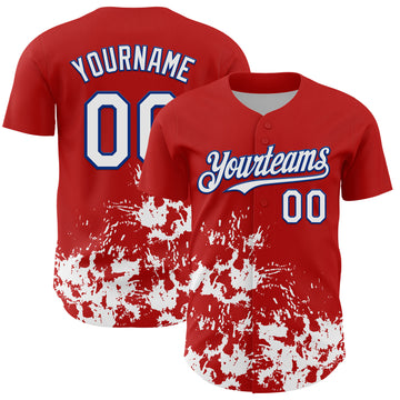 Custom Red White-Royal Splatter Authentic Baseball Jersey