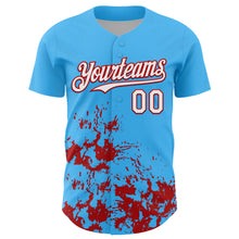 Загрузить изображение в средство просмотра галереи, Custom Sky Blue White-Red Splatter Authentic Baseball Jersey

