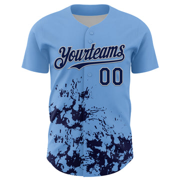 Custom Light Blue Navy-Gray Splatter Authentic Baseball Jersey