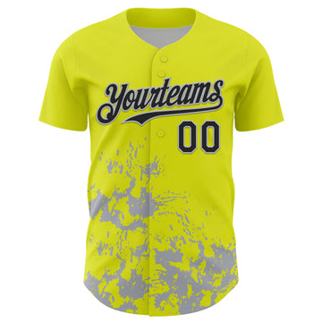 Custom Neon Yellow Black-Gray Splatter Authentic Baseball Jersey