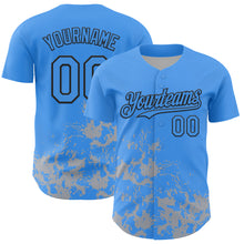 Load image into Gallery viewer, Custom Powder Blue Black-Gray Splatter Authentic Baseball Jersey
