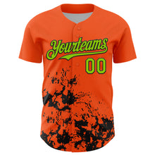 Load image into Gallery viewer, Custom Orange Neon Green-Black Splatter Authentic Baseball Jersey
