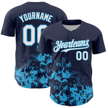 Charger l'image dans la galerie, Custom Navy White-Sky Blue Splatter Authentic Baseball Jersey
